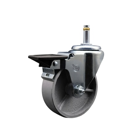Service Caster Semi Steel Swivel Grip Ring Caster 4'' Wheel & 7/16'' Stem w/Brake SCC-GR20S415-SSR-PLB-716138